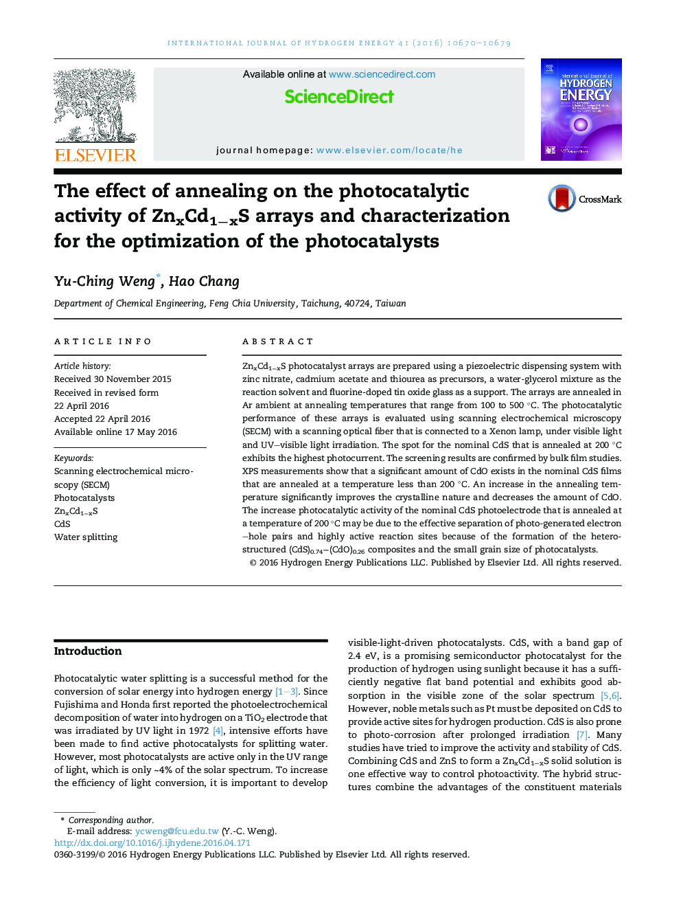 The effect of annealing on the photocatalytic activity of ZnxCd1−xS arrays and characterization for the optimization of the photocatalysts