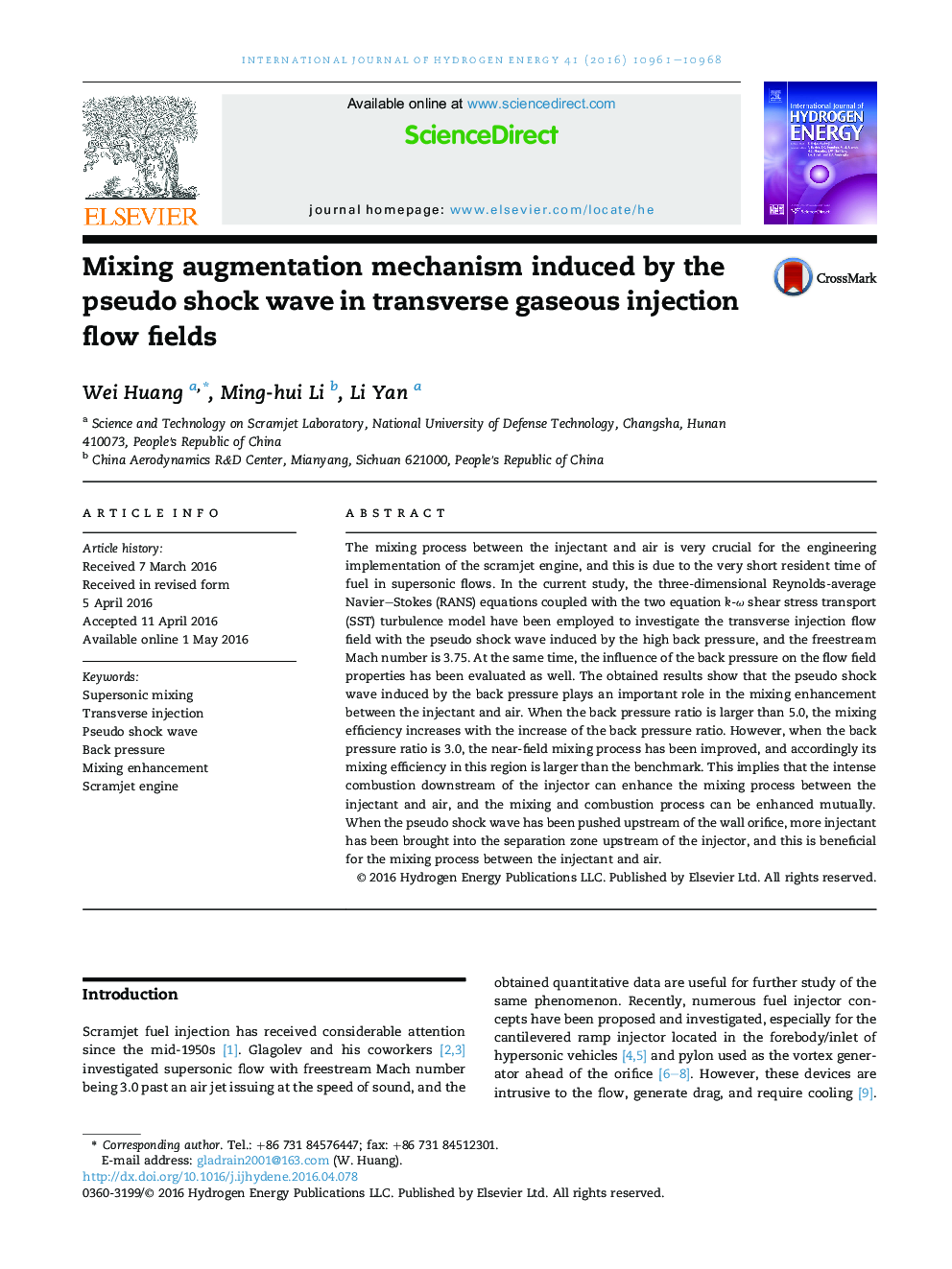 Mixing augmentation mechanism induced by the pseudo shock wave in transverse gaseous injection flow fields