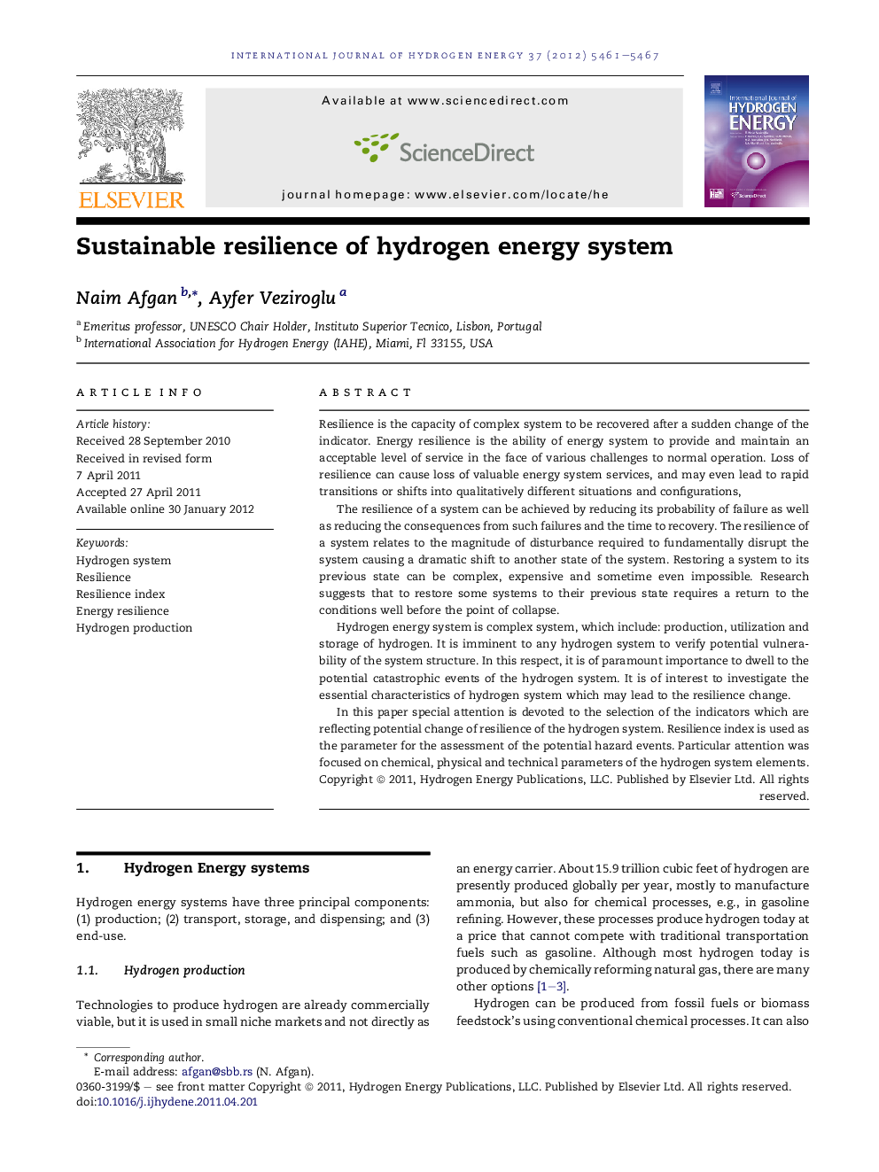 Sustainable resilience of hydrogen energy system