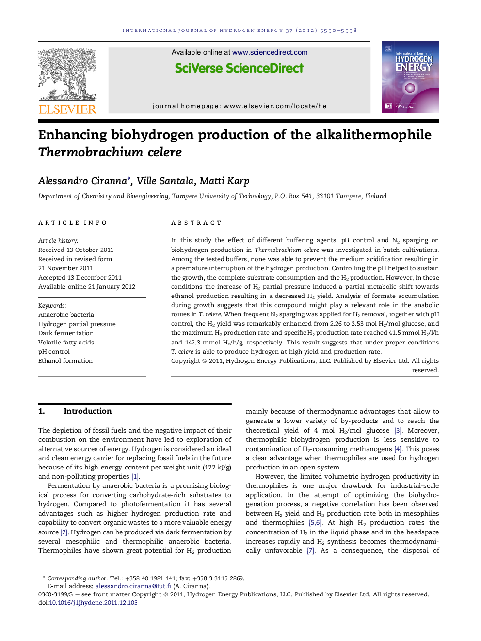 Enhancing biohydrogen production of the alkalithermophile Thermobrachium celere