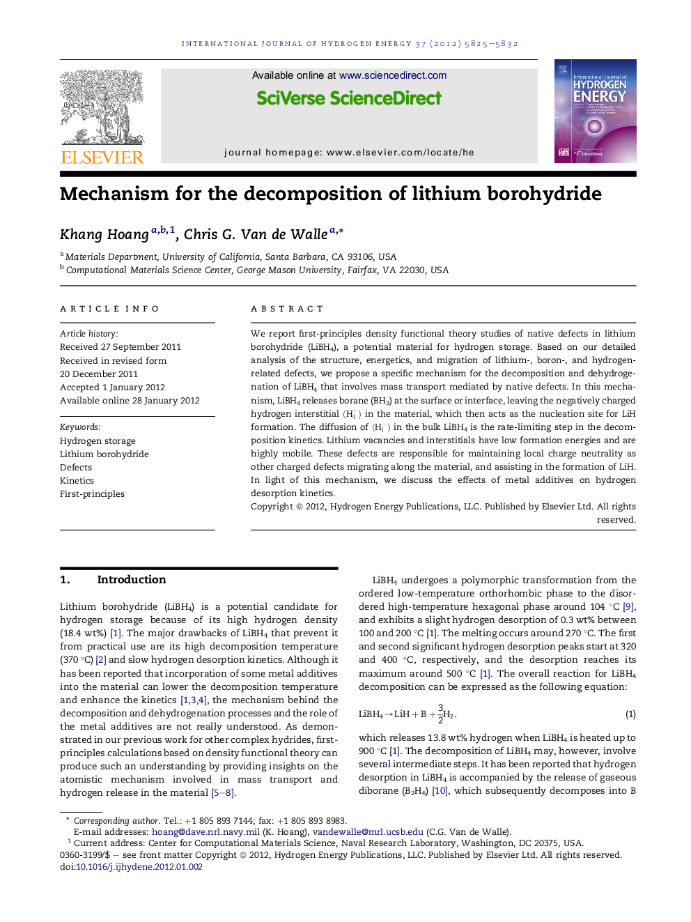 Mechanism for the decomposition of lithium borohydride