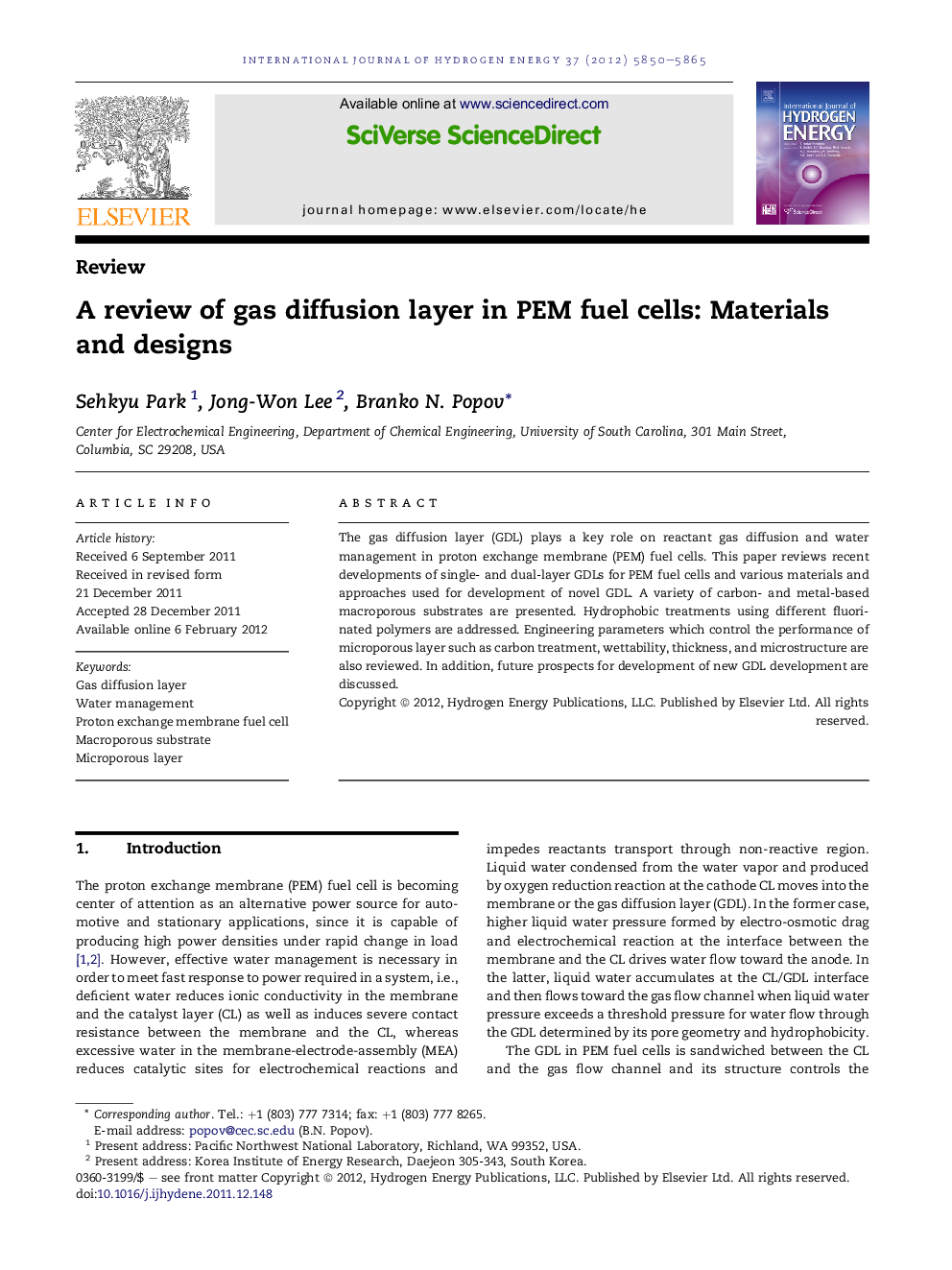 A review of gas diffusion layer in PEM fuel cells: Materials and designs