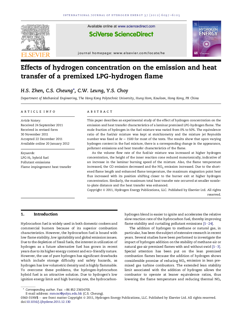 Effects of hydrogen concentration on the emission and heat transfer of a premixed LPG-hydrogen flame