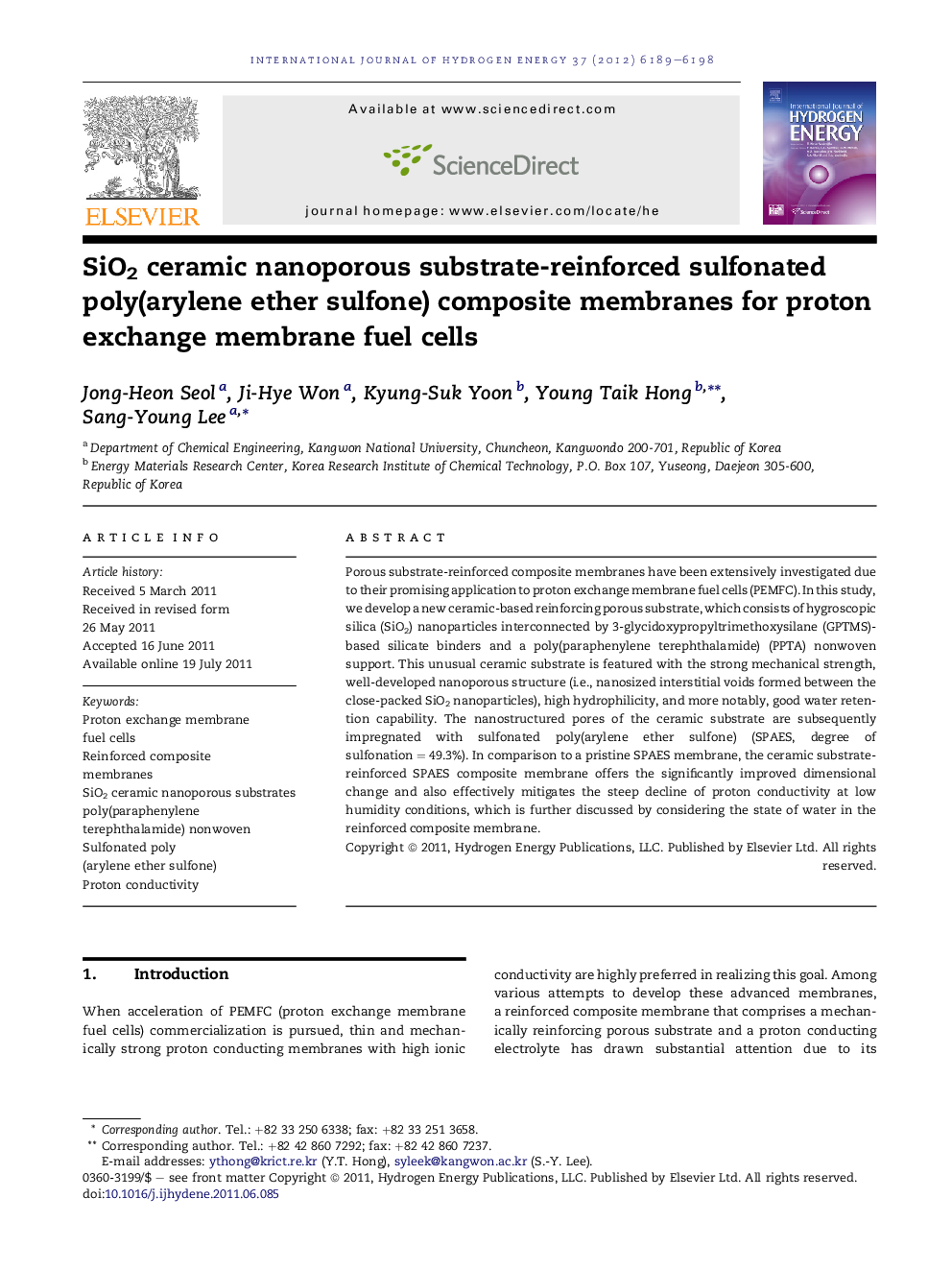 SiO2 ceramic nanoporous substrate-reinforced sulfonated poly(arylene ether sulfone) composite membranes for proton exchange membrane fuel cells