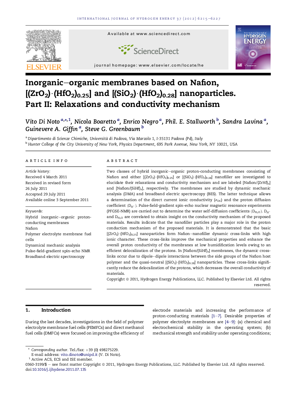 Inorganic–organic membranes based on Nafion, [(ZrO2)·(HfO2)0.25] and [(SiO2)·(HfO2)0.28] nanoparticles. Part II: Relaxations and conductivity mechanism