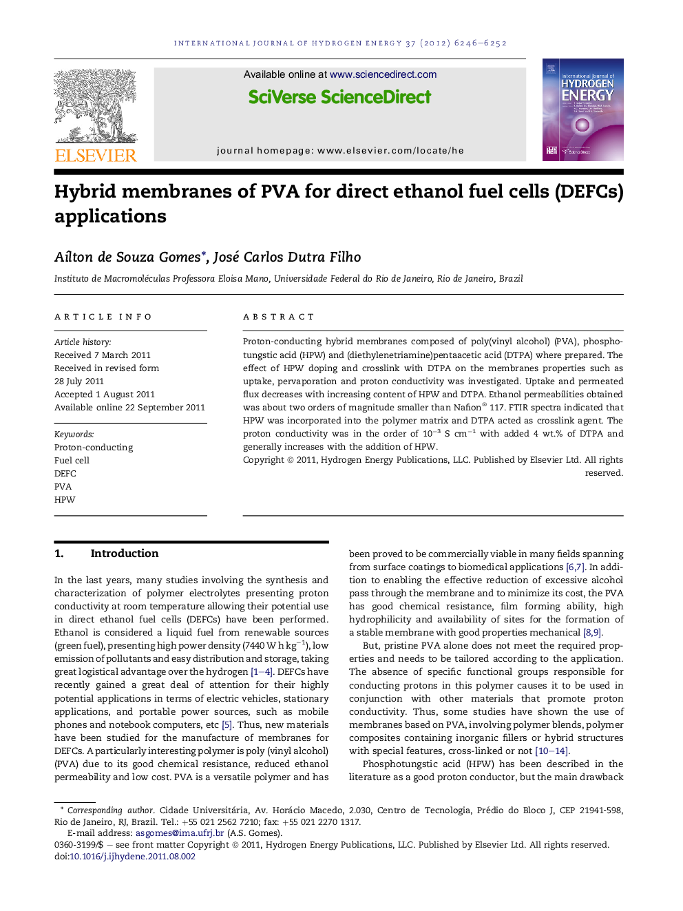 Hybrid membranes of PVA for direct ethanol fuel cells (DEFCs) applications