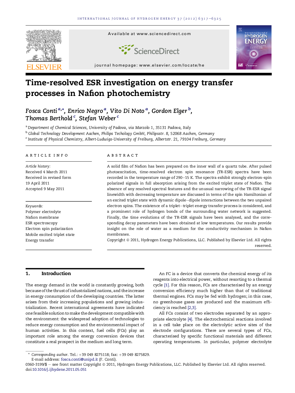 Time-resolved ESR investigation on energy transfer processes in Nafion photochemistry