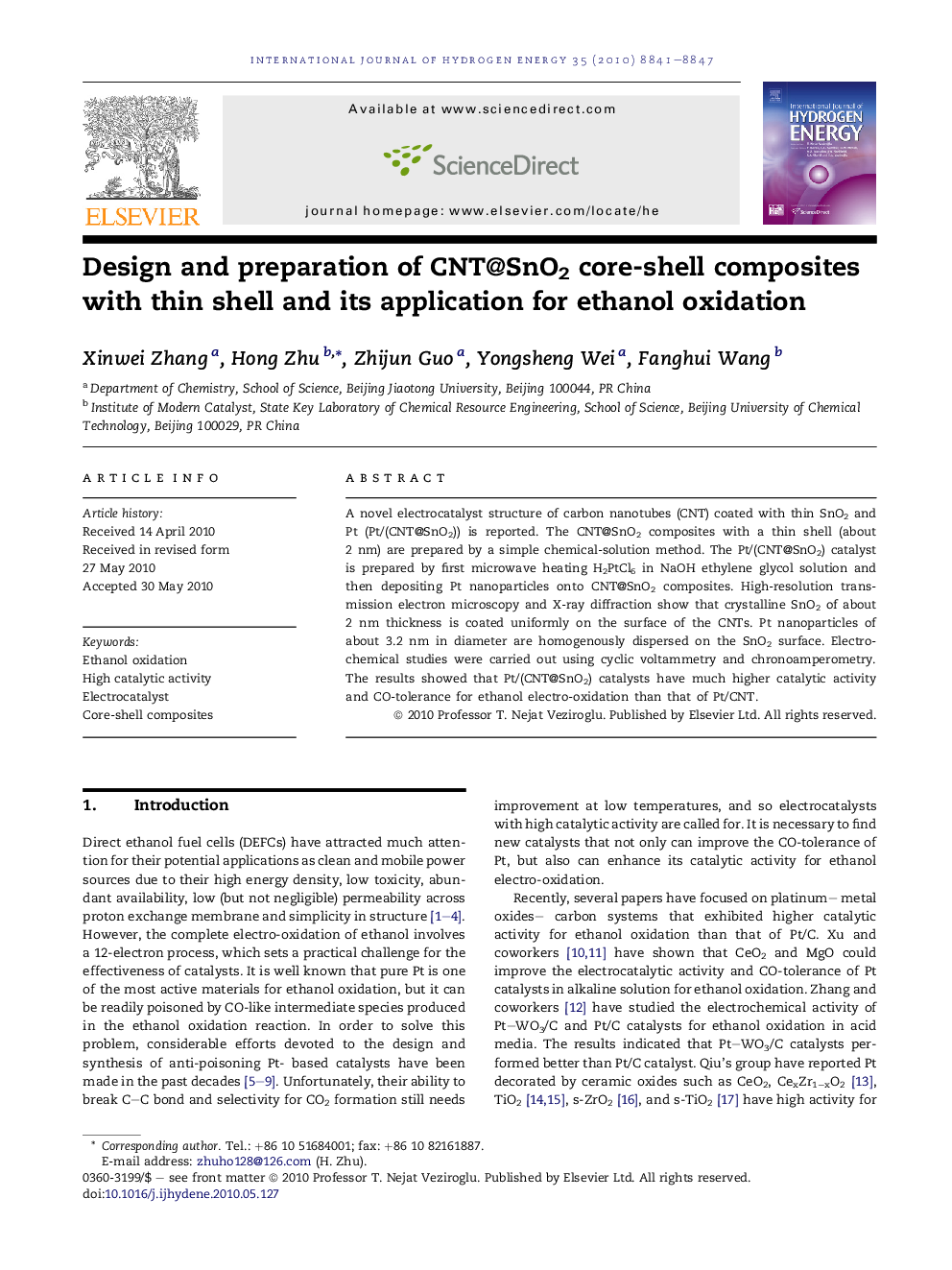 Design and preparation of CNT@SnO2 core-shell composites with thin shell and its application for ethanol oxidation