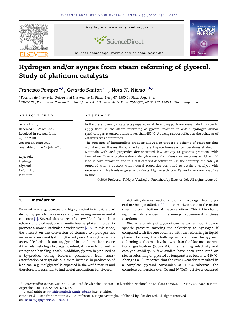 Hydrogen and/or syngas from steam reforming of glycerol. Study of platinum catalysts