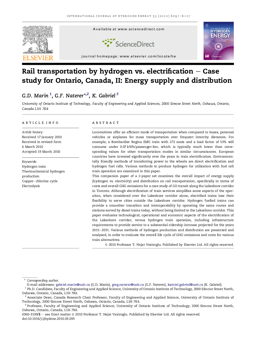 Rail transportation by hydrogen vs. electrification – Case study for Ontario, Canada, II: Energy supply and distribution