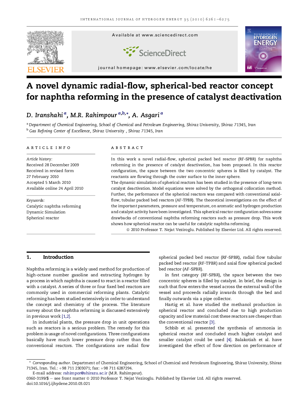 A novel dynamic radial-flow, spherical-bed reactor concept for naphtha reforming in the presence of catalyst deactivation