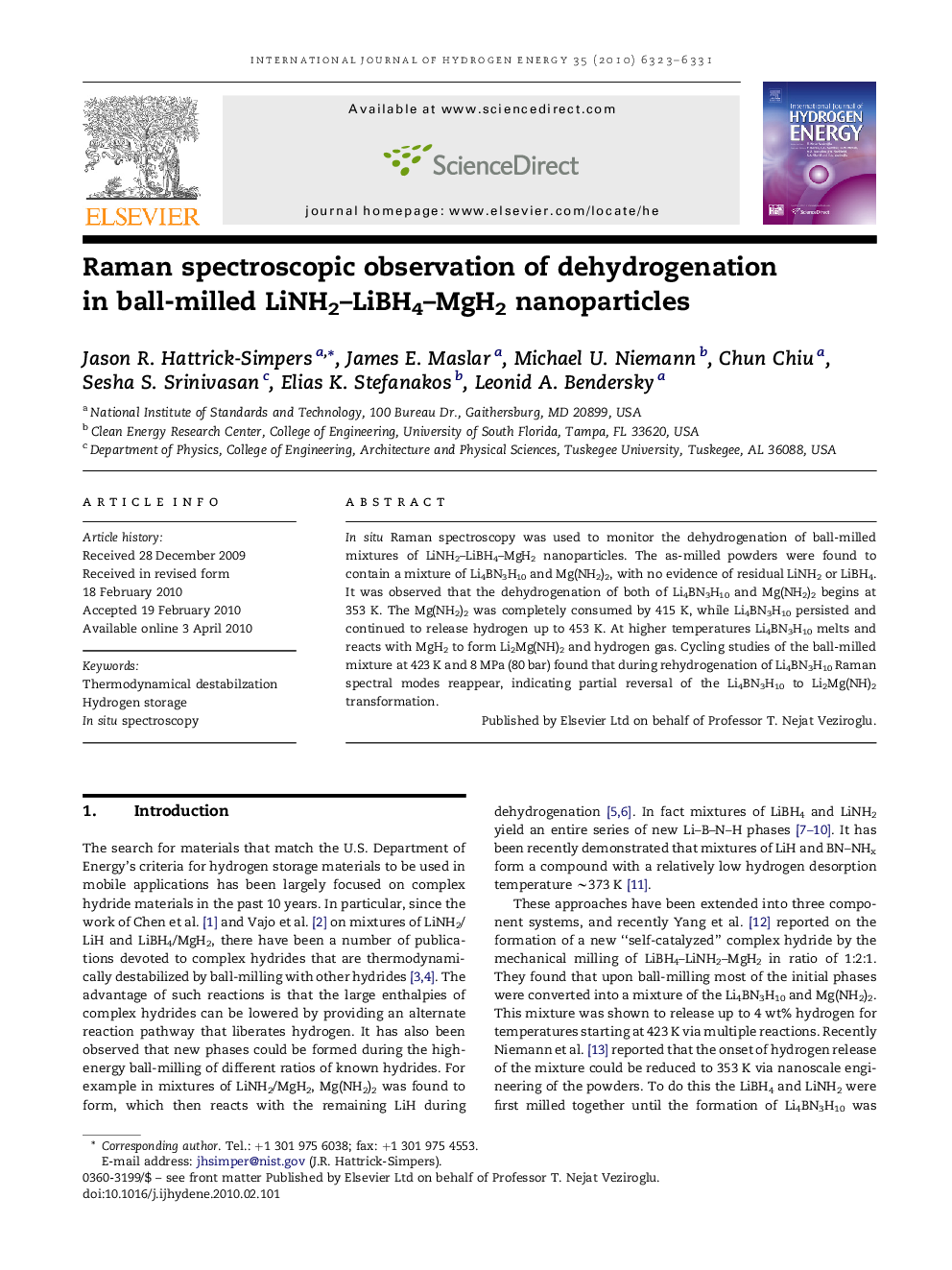 Raman spectroscopic observation of dehydrogenation in ball-milled LiNH2–LiBH4–MgH2 nanoparticles