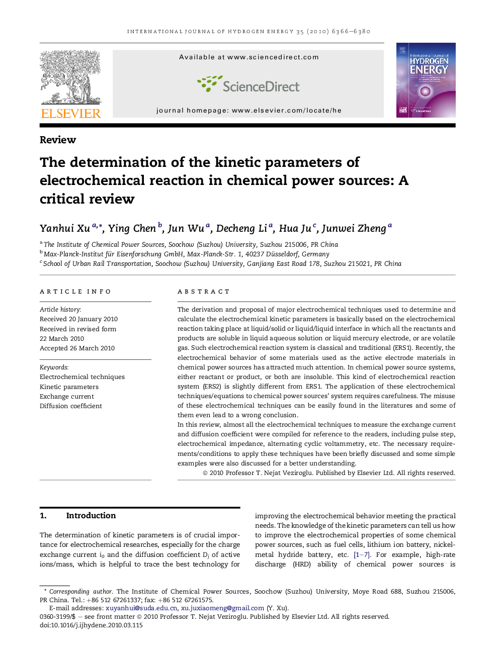 The determination of the kinetic parameters of electrochemical reaction in chemical power sources: A critical review