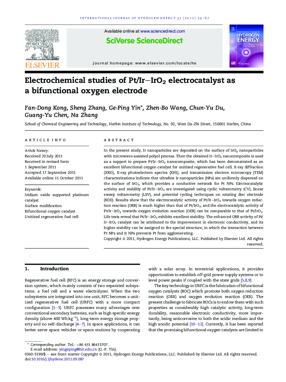 Electrochemical studies of Pt/Ir–IrO2 electrocatalyst as a bifunctional oxygen electrode