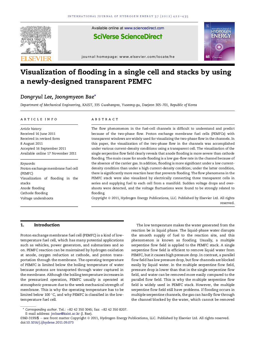 Visualization of flooding in a single cell and stacks by using a newly-designed transparent PEMFC