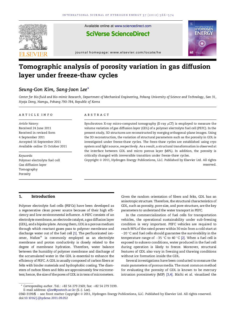 Tomographic analysis of porosity variation in gas diffusion layer under freeze-thaw cycles