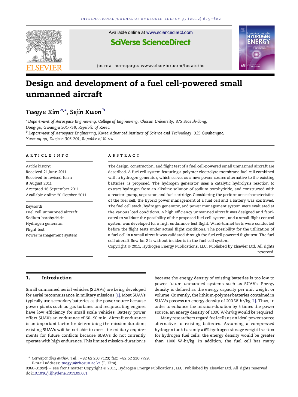 Design and development of a fuel cell-powered small unmanned aircraft