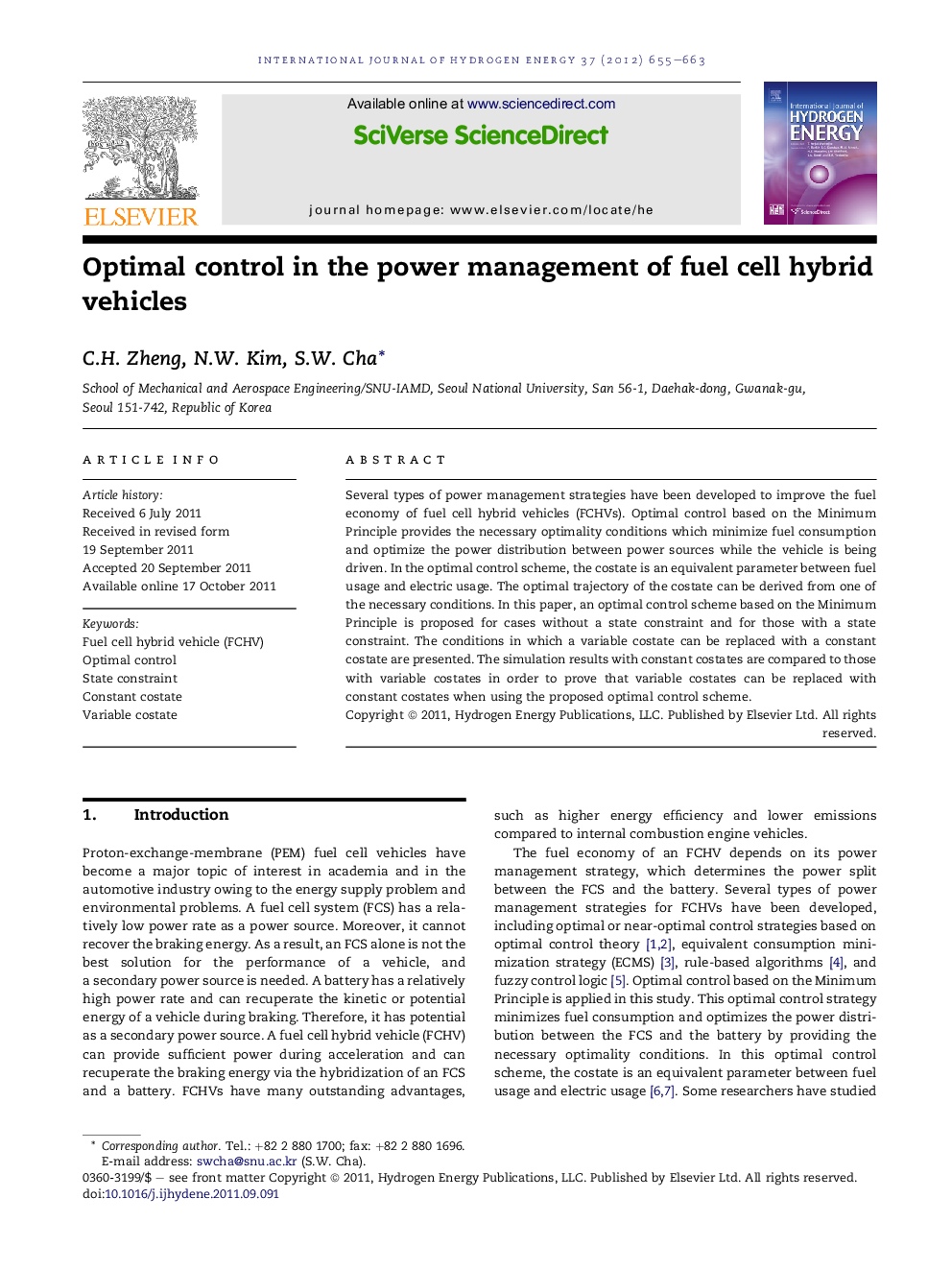 Optimal control in the power management of fuel cell hybrid vehicles