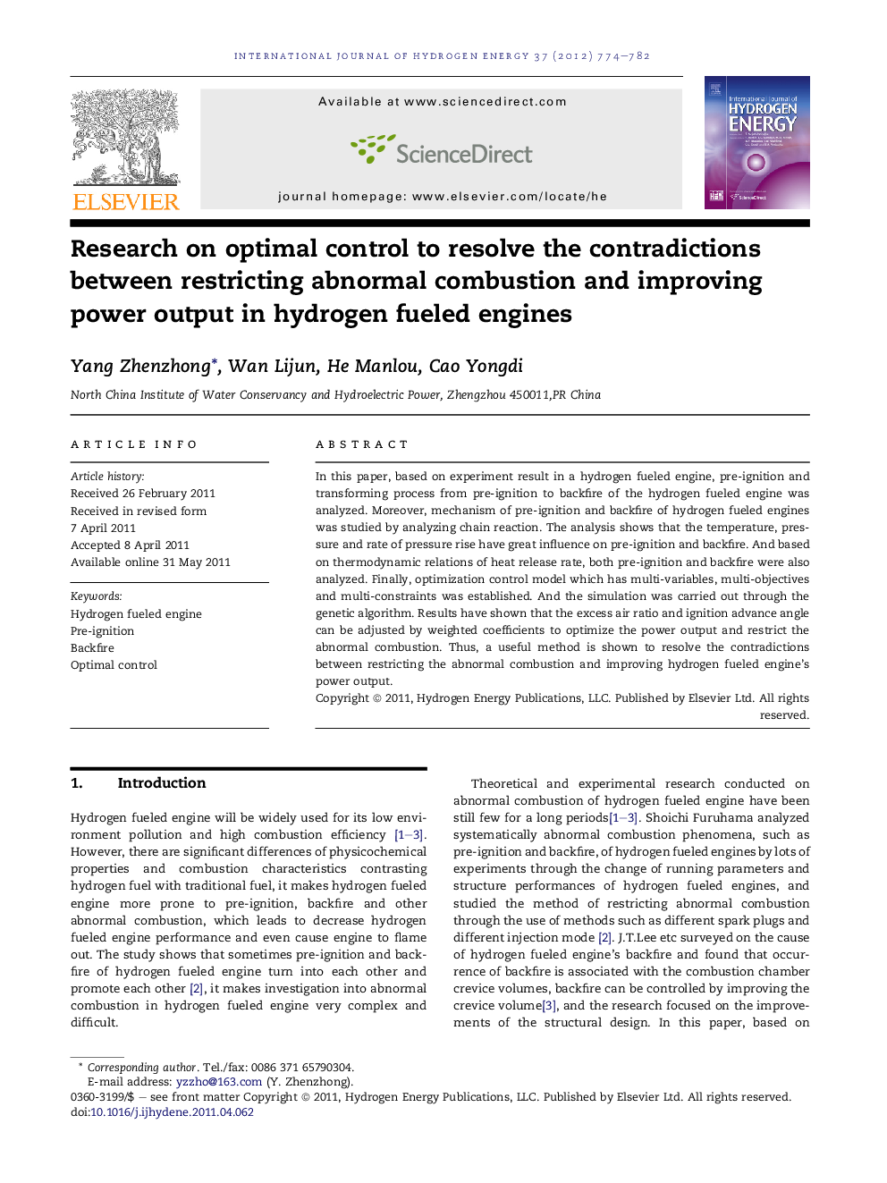 Research on optimal control to resolve the contradictions between restricting abnormal combustion and improving power output in hydrogen fueled engines