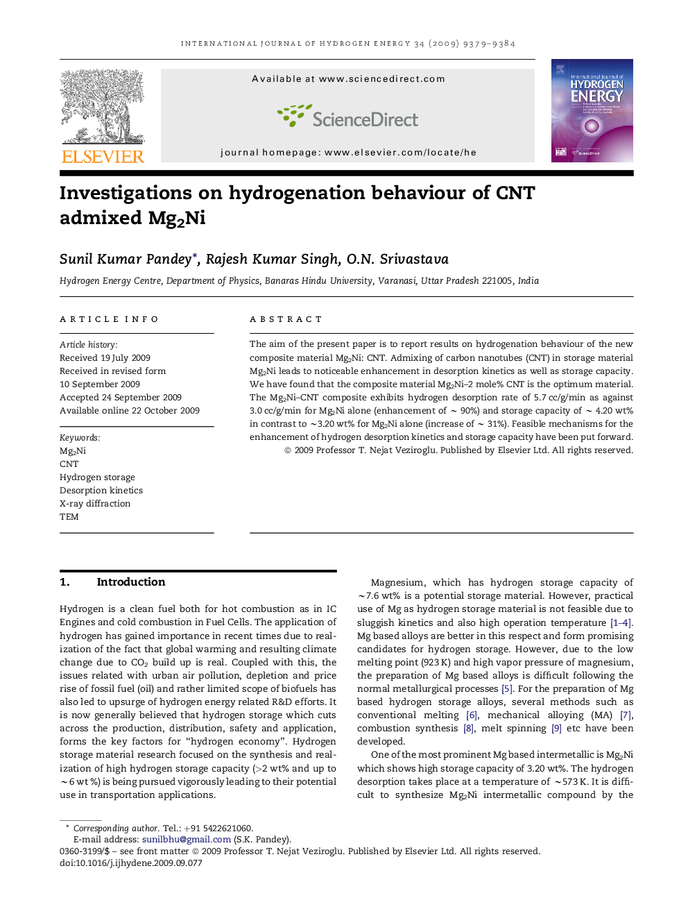 Investigations on hydrogenation behaviour of CNT admixed Mg2Ni