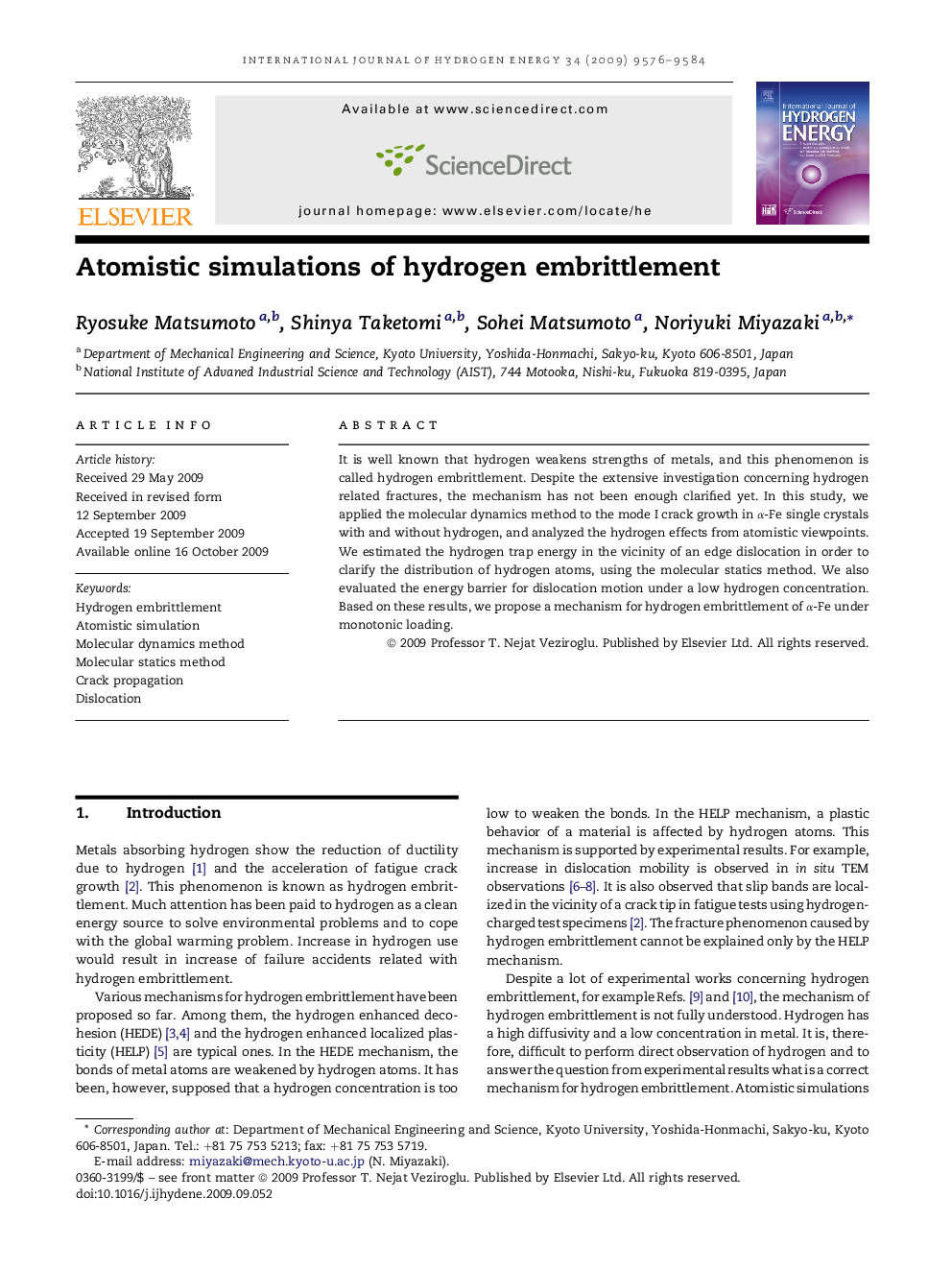 Atomistic simulations of hydrogen embrittlement