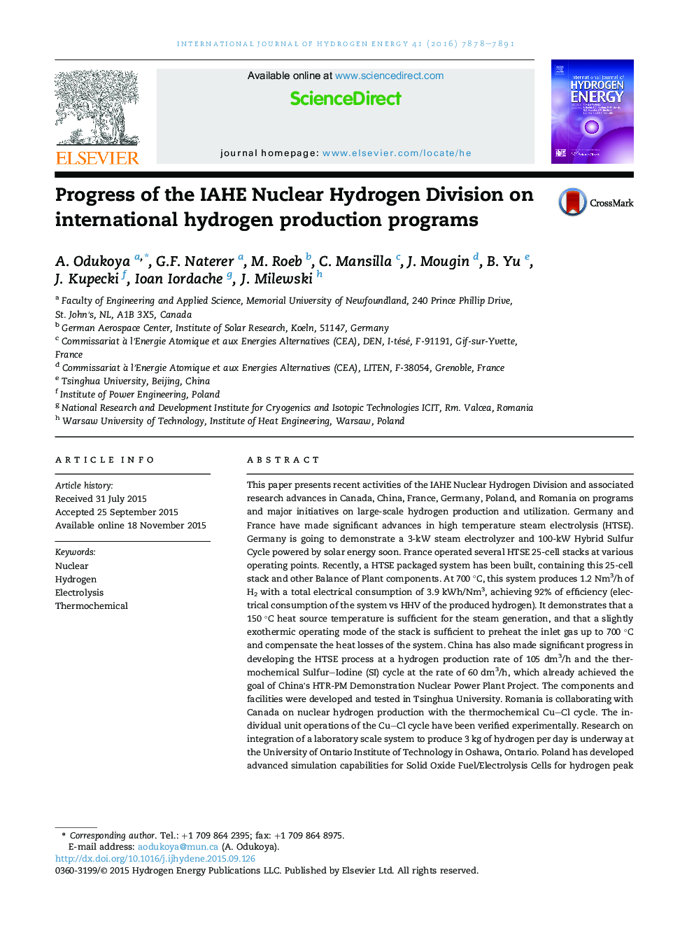 Progress of the IAHE Nuclear Hydrogen Division on international hydrogen production programs