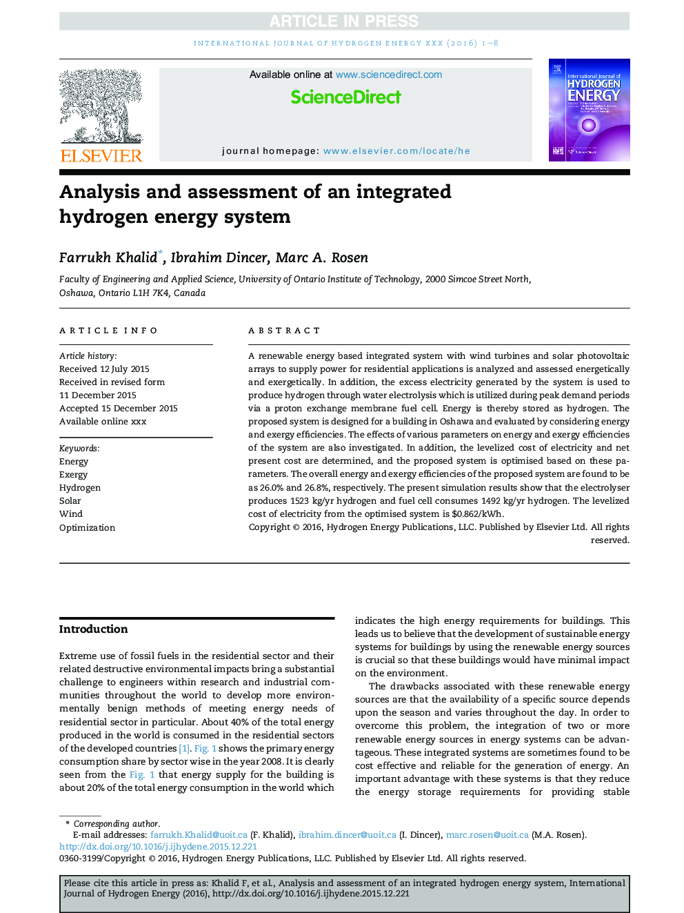 تجزیه و تحلیل و ارزیابی سیستم یکپارچه انرژی هیدروژنی 
