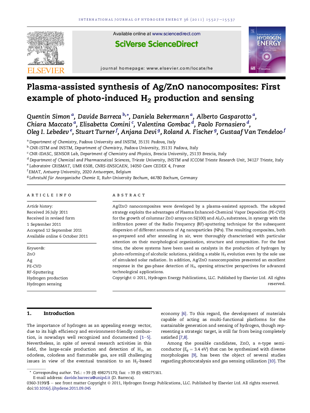 Plasma-assisted synthesis of Ag/ZnO nanocomposites: First example of photo-induced H2 production and sensing