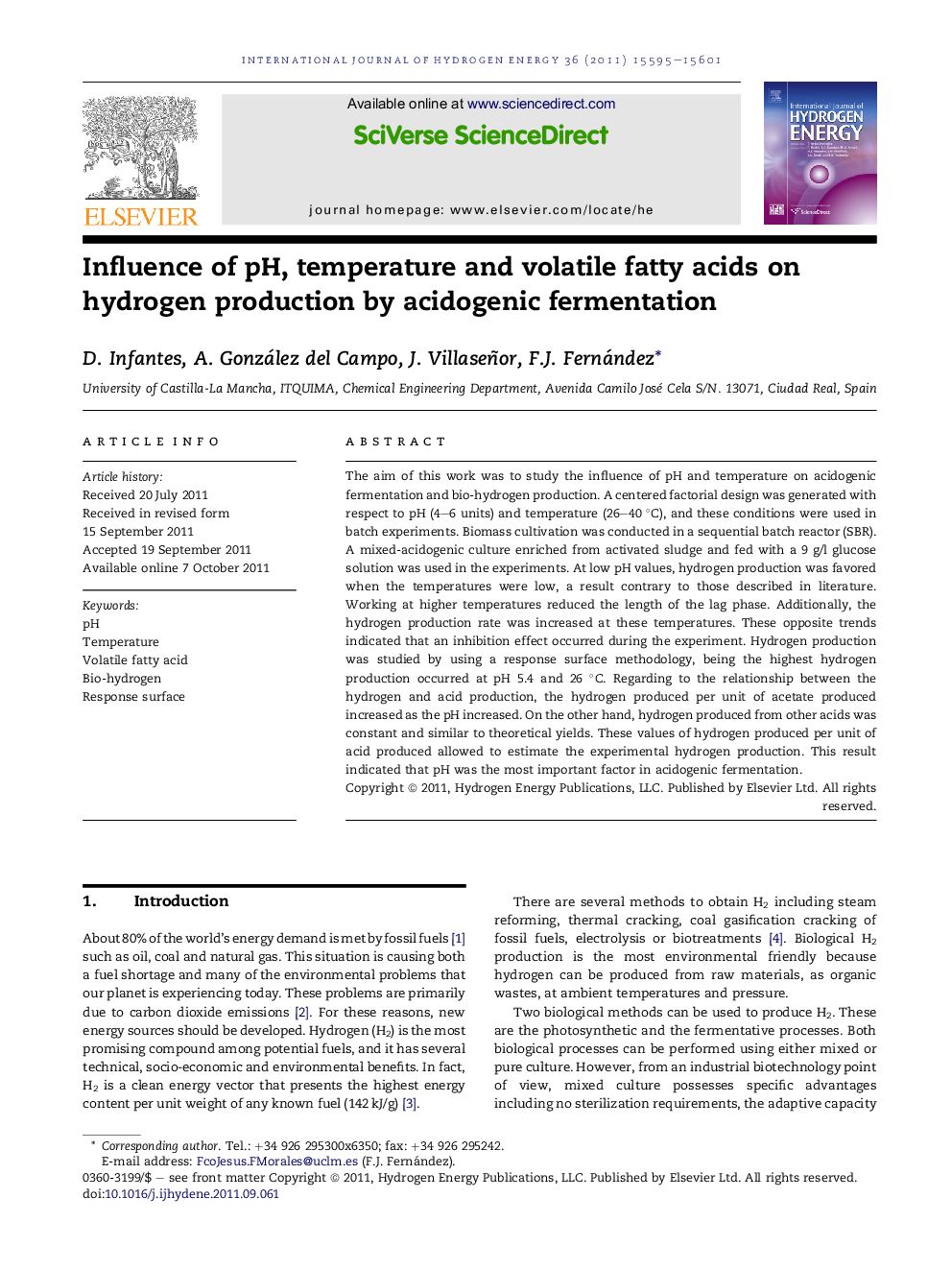 Influence of pH, temperature and volatile fatty acids on hydrogen production by acidogenic fermentation