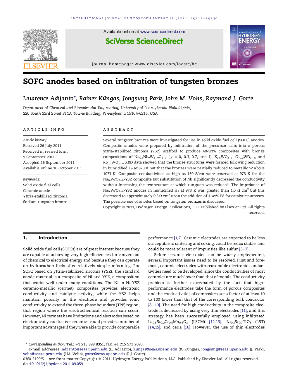 SOFC anodes based on infiltration of tungsten bronzes