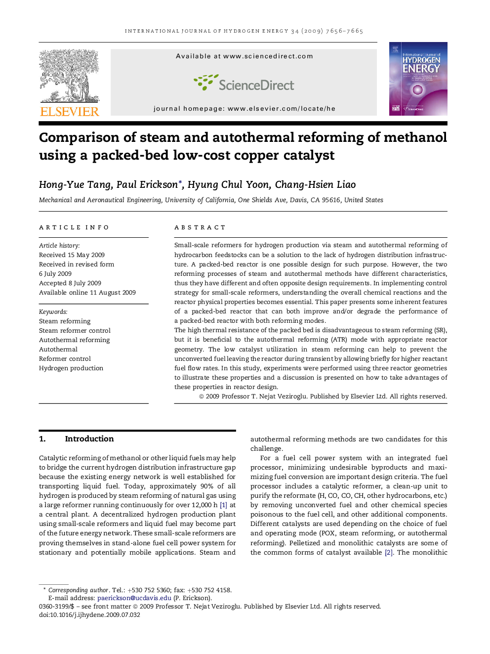 Comparison of steam and autothermal reforming of methanol using a packed-bed low-cost copper catalyst