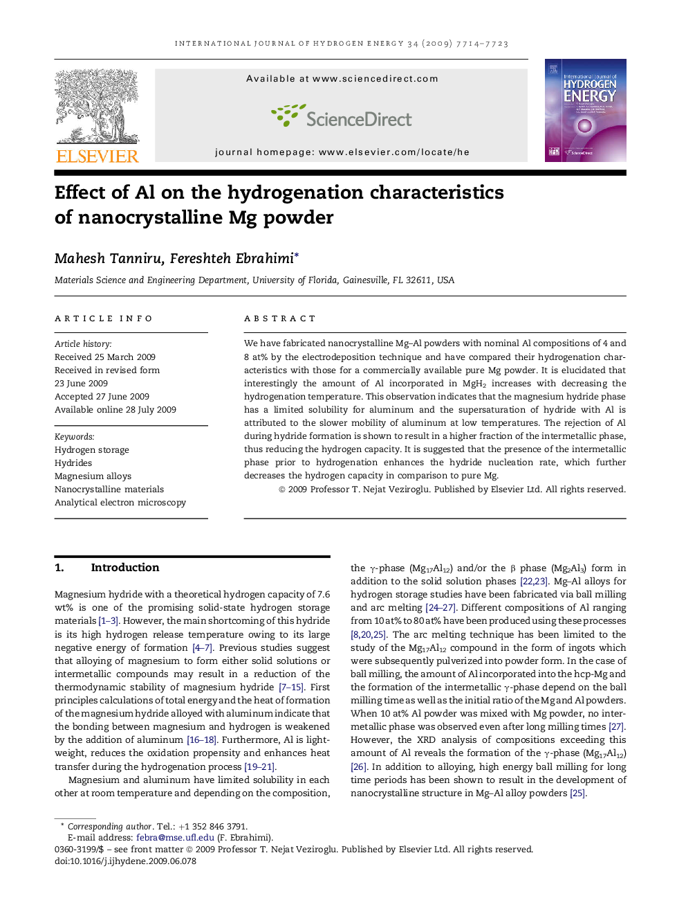 Effect of Al on the hydrogenation characteristics of nanocrystalline Mg powder