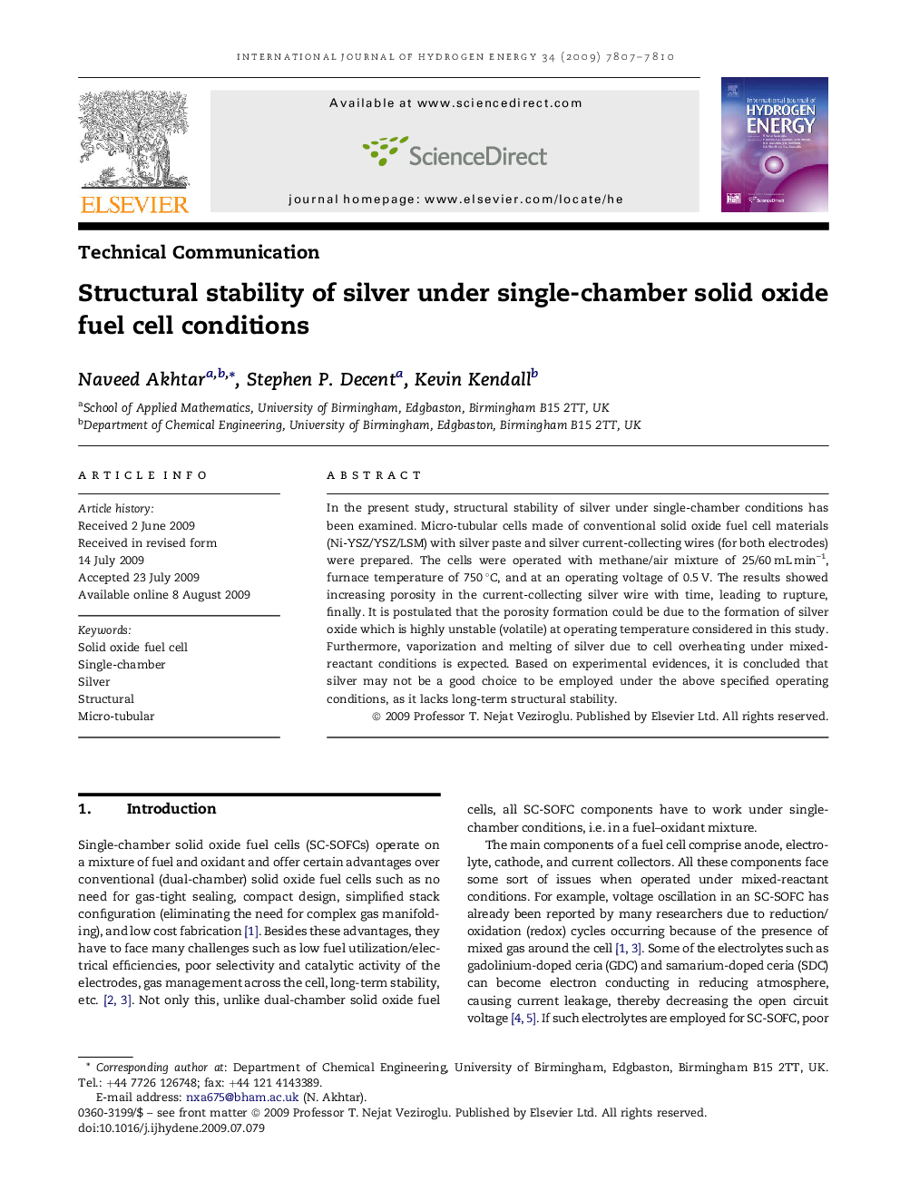 Structural stability of silver under single-chamber solid oxide fuel cell conditions