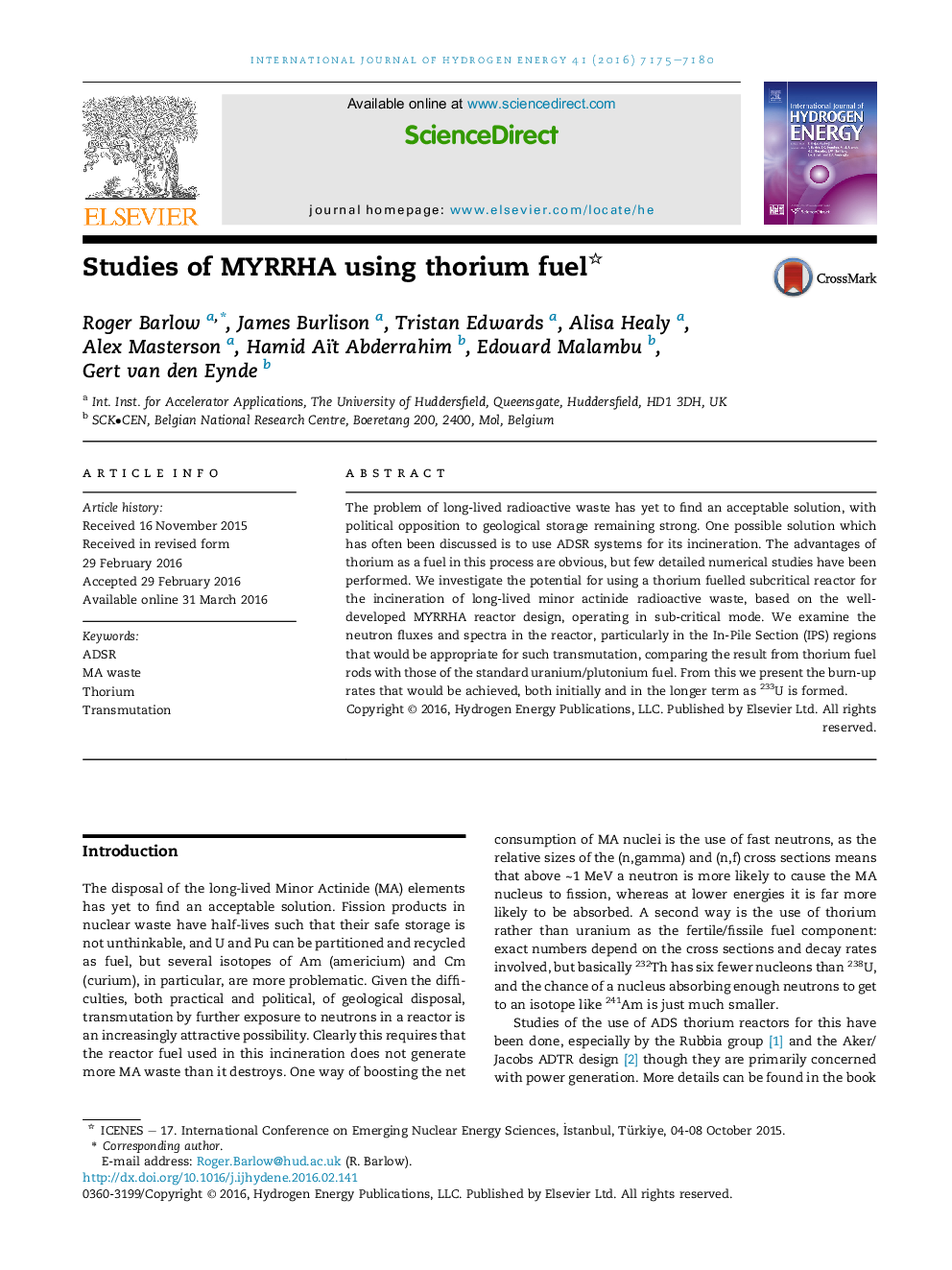 Studies of MYRRHA using thorium fuel 