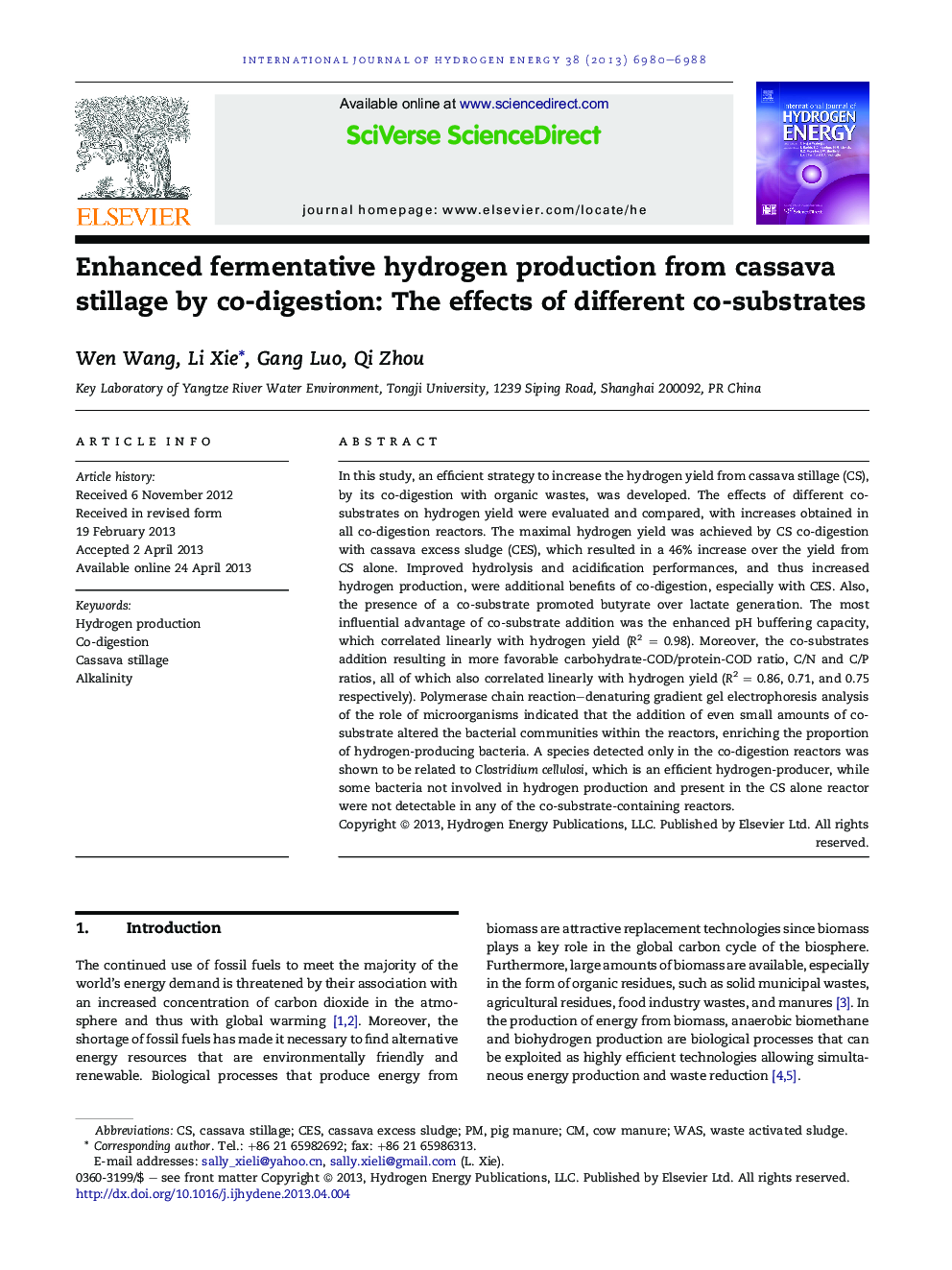 Enhanced fermentative hydrogen production from cassava stillage by co-digestion: The effects of different co-substrates