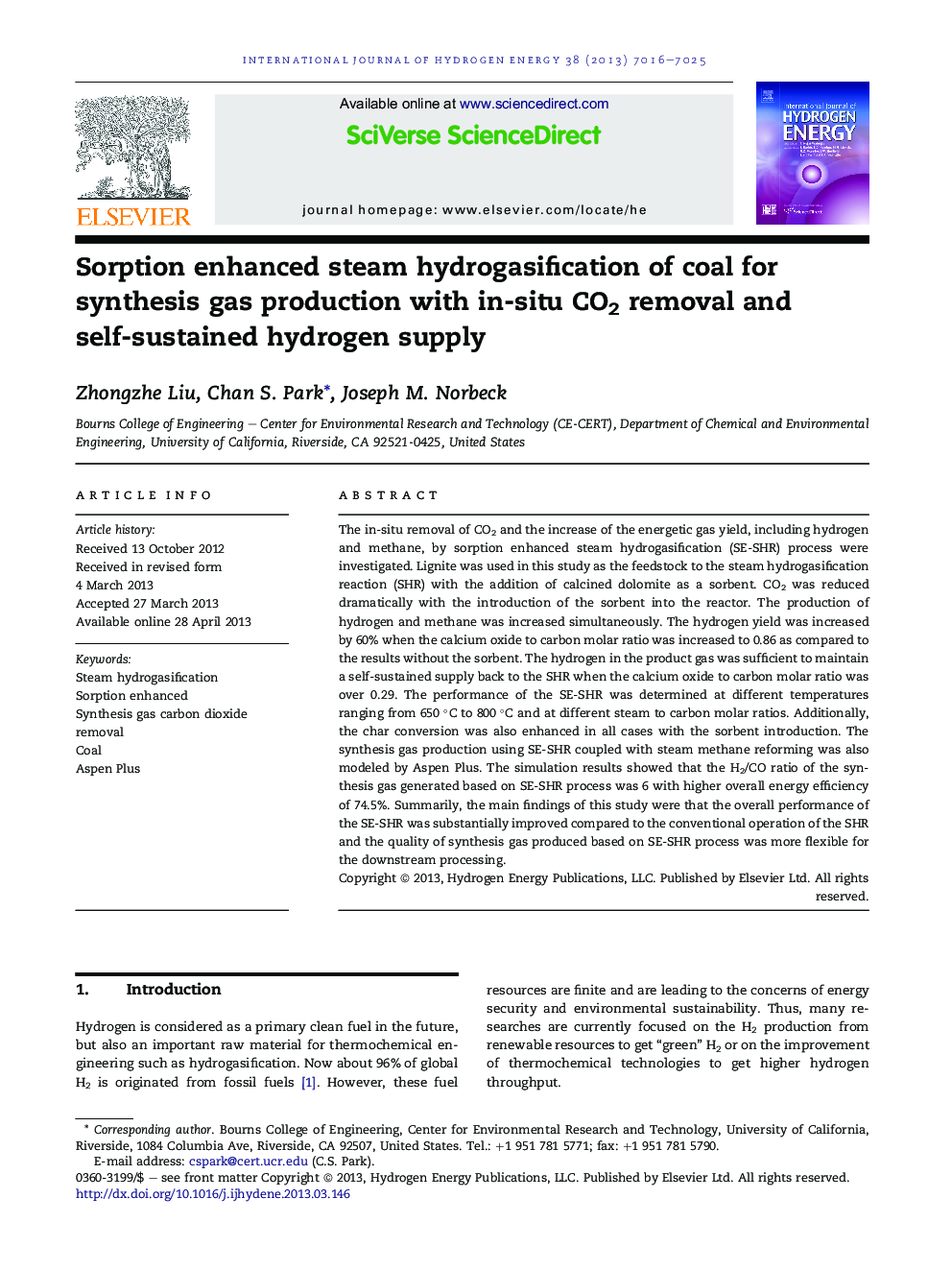 Sorption enhanced steam hydrogasification of coal for synthesis gas production with in-situ CO2 removal and self-sustained hydrogen supply