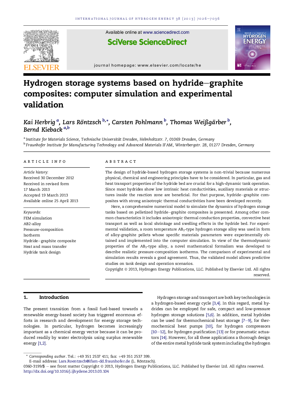 Hydrogen storage systems based on hydride–graphite composites: computer simulation and experimental validation