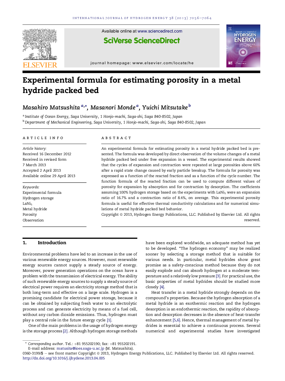 Experimental formula for estimating porosity in a metal hydride packed bed