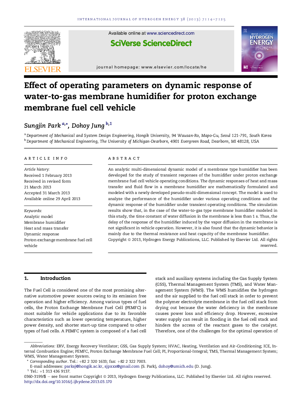 Effect of operating parameters on dynamic response of water-to-gas membrane humidifier for proton exchange membrane fuel cell vehicle