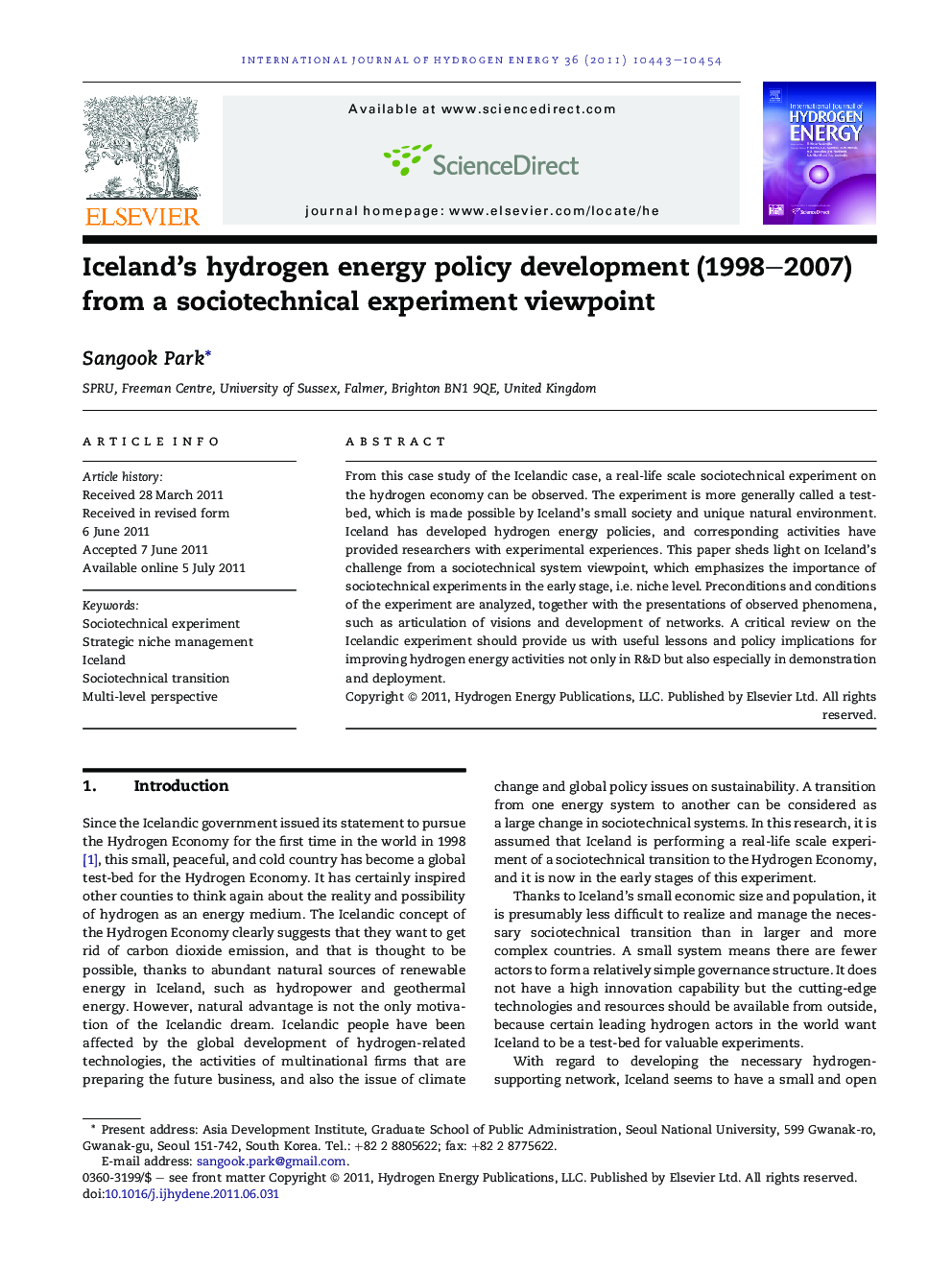 Iceland’s hydrogen energy policy development (1998–2007) from a sociotechnical experiment viewpoint