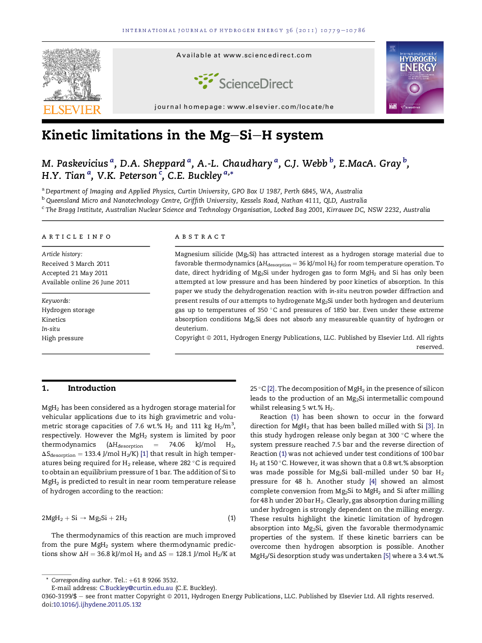 Kinetic limitations in the Mg–Si–H system