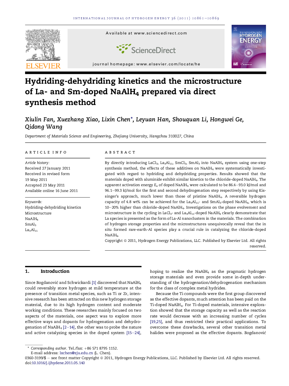 Hydriding-dehydriding kinetics and the microstructure of La- and Sm-doped NaAlH4 prepared via direct synthesis method