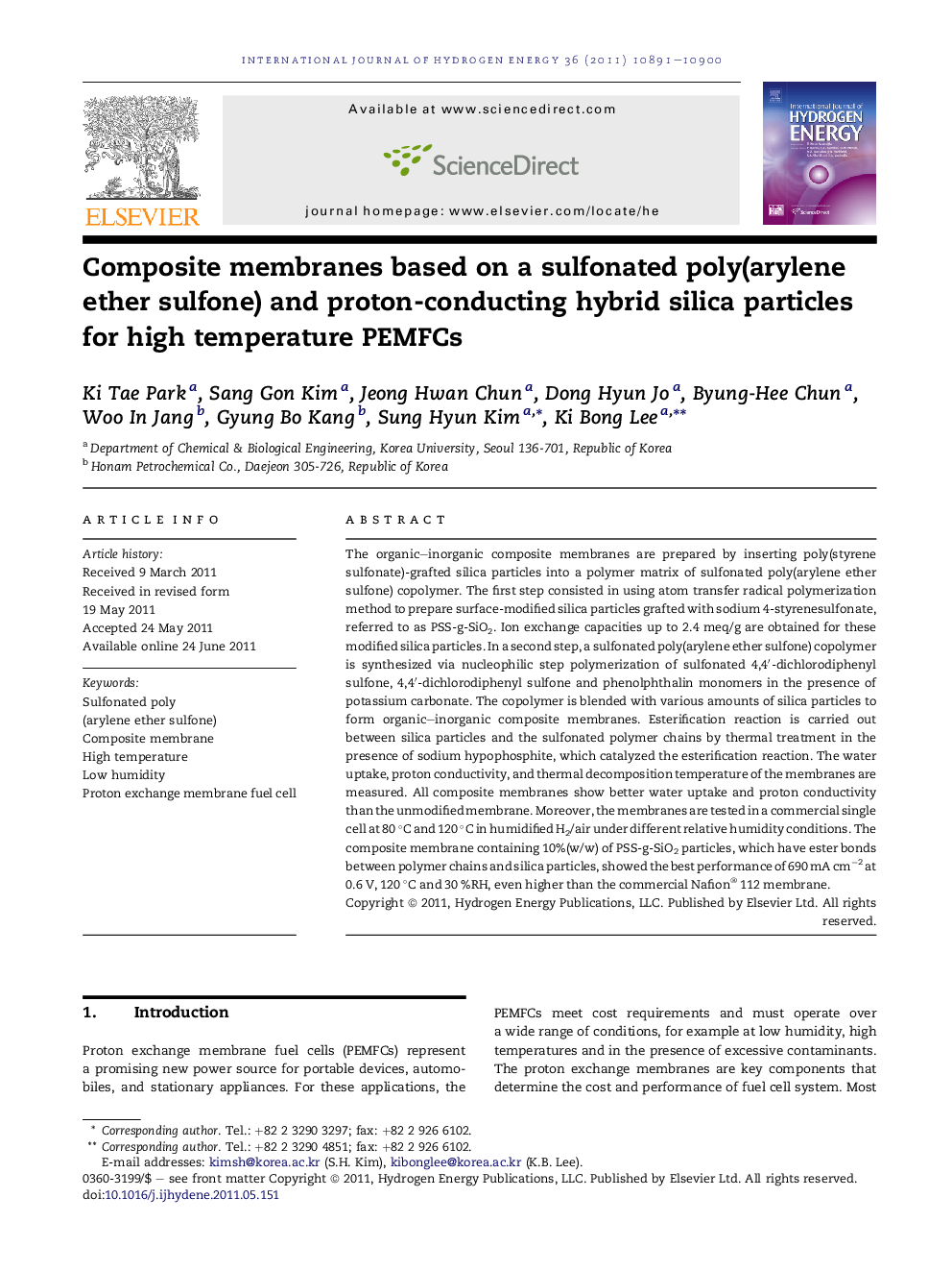 Composite membranes based on a sulfonated poly(arylene ether sulfone) and proton-conducting hybrid silica particles for high temperature PEMFCs