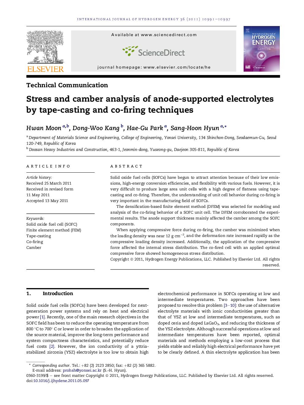 Stress and camber analysis of anode-supported electrolytes by tape-casting and co-firing techniques