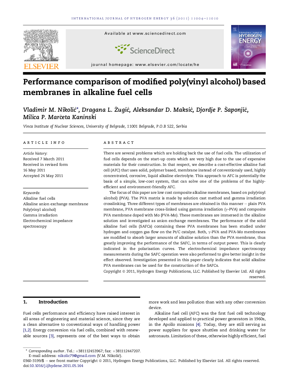 Performance comparison of modified poly(vinyl alcohol) based membranes in alkaline fuel cells