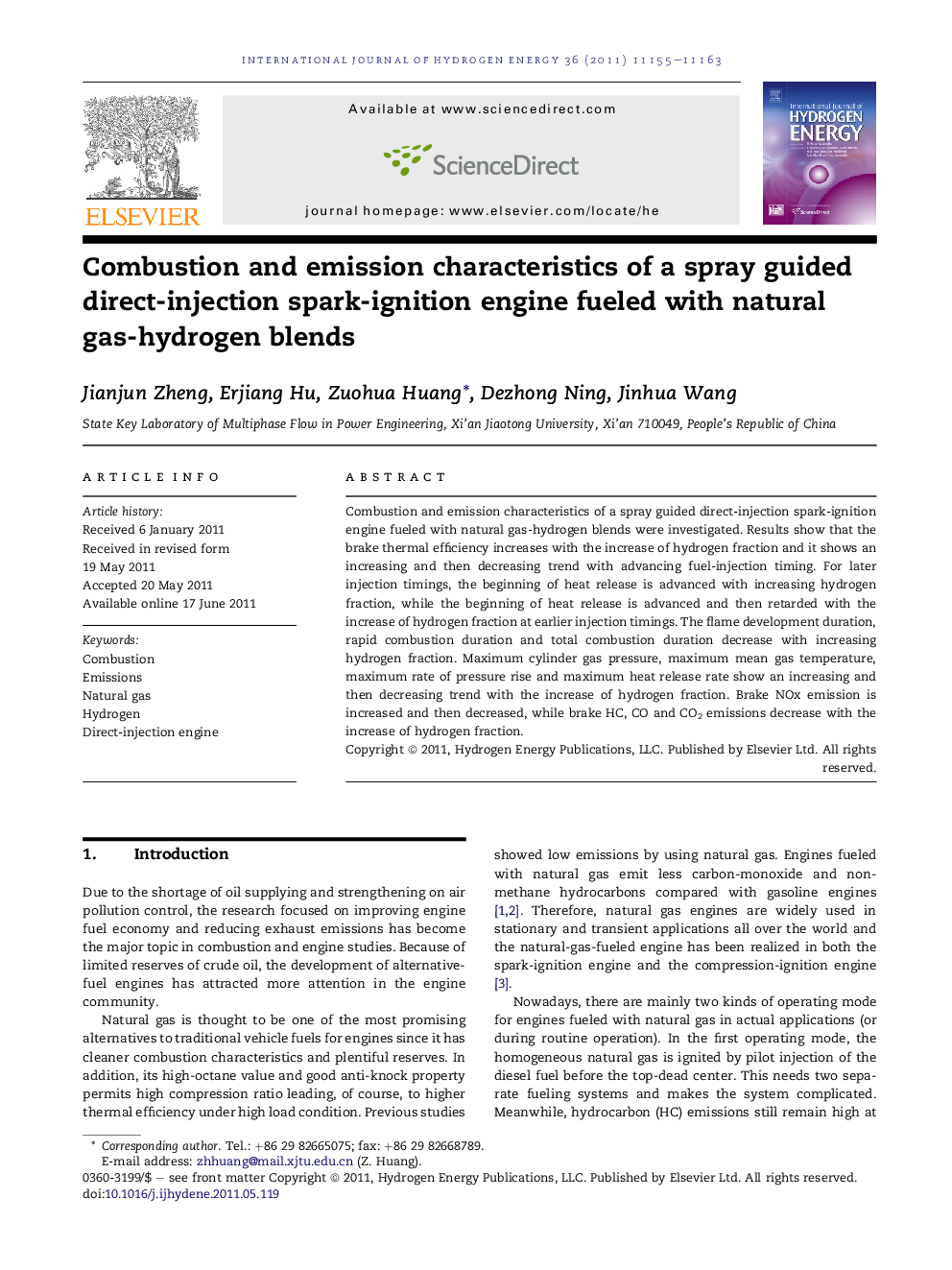 Combustion and emission characteristics of a spray guided direct-injection spark-ignition engine fueled with natural gas-hydrogen blends