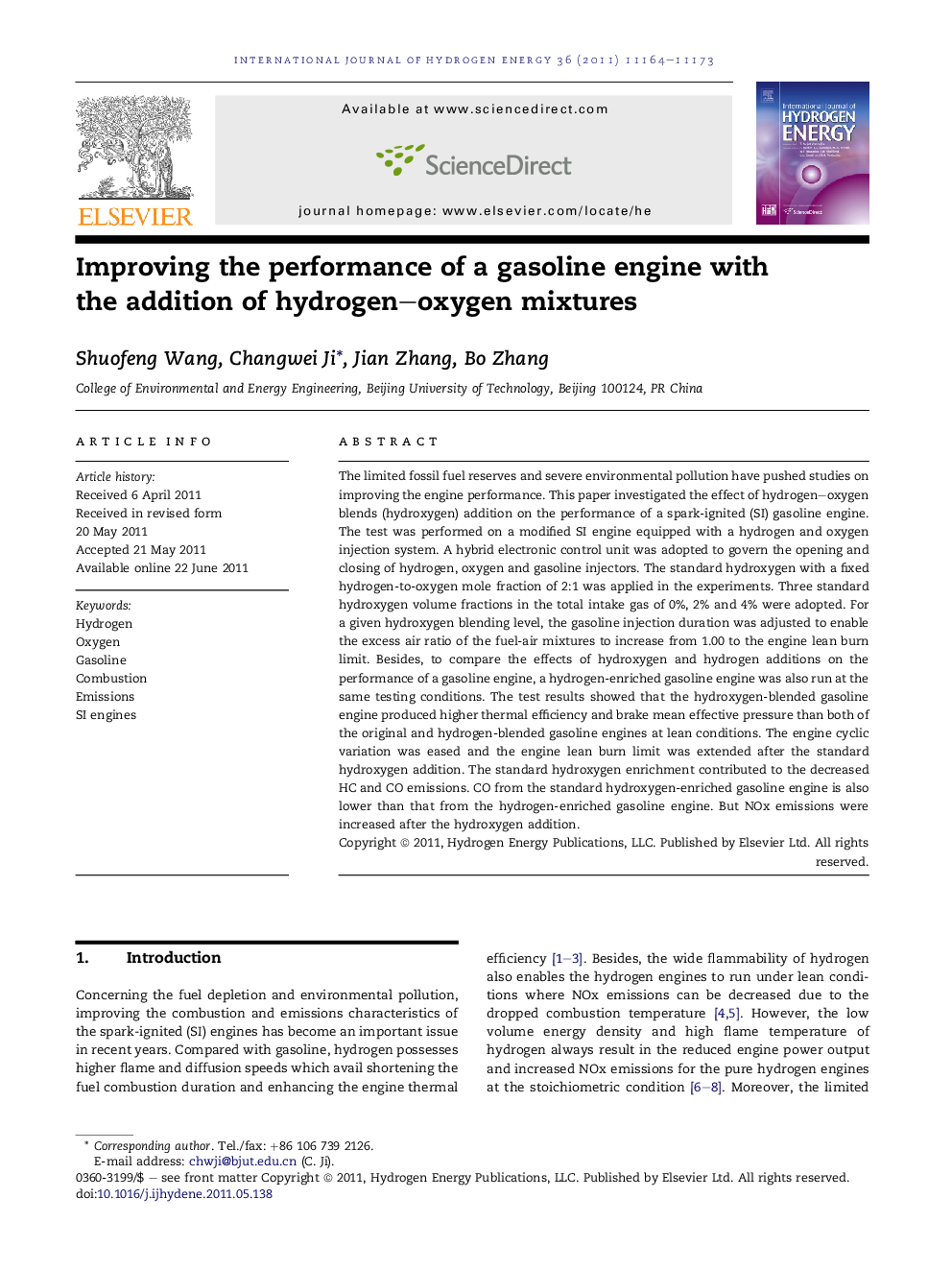 Improving the performance of a gasoline engine with the addition of hydrogen–oxygen mixtures