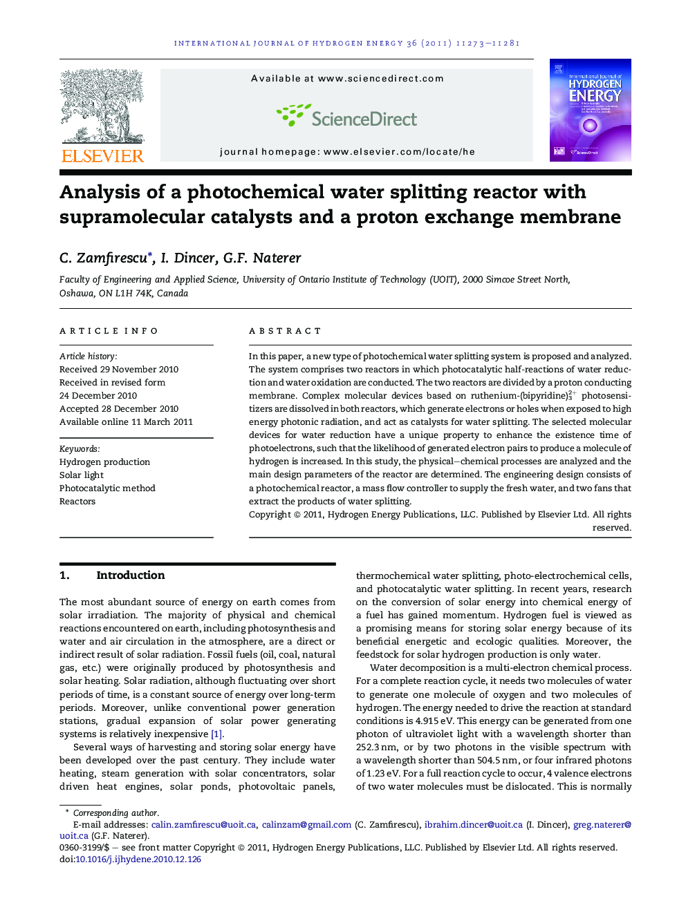 Analysis of a photochemical water splitting reactor with supramolecular catalysts and a proton exchange membrane