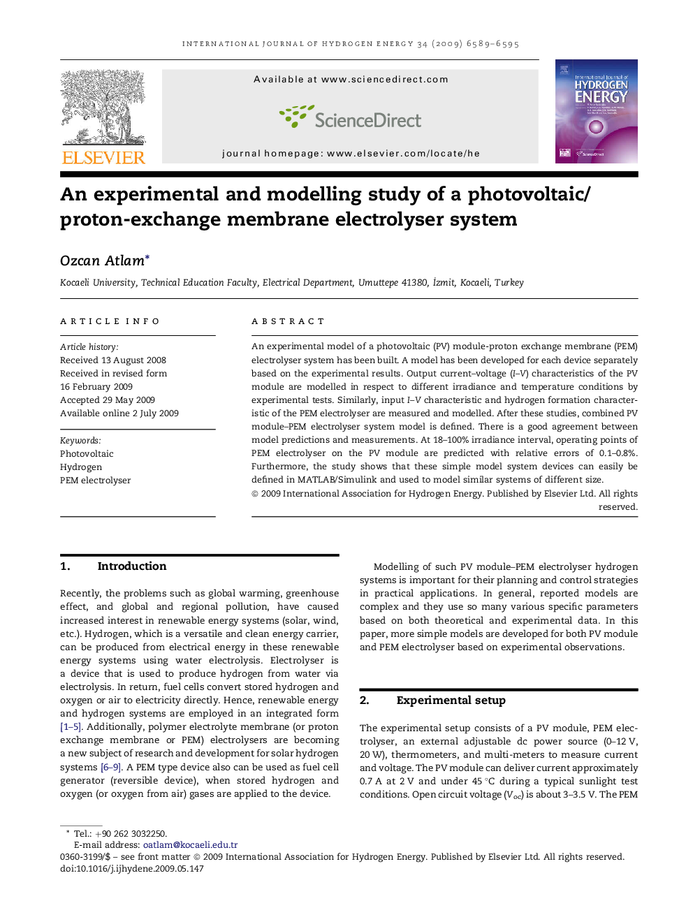 An experimental and modelling study of a photovoltaic/proton-exchange membrane electrolyser system