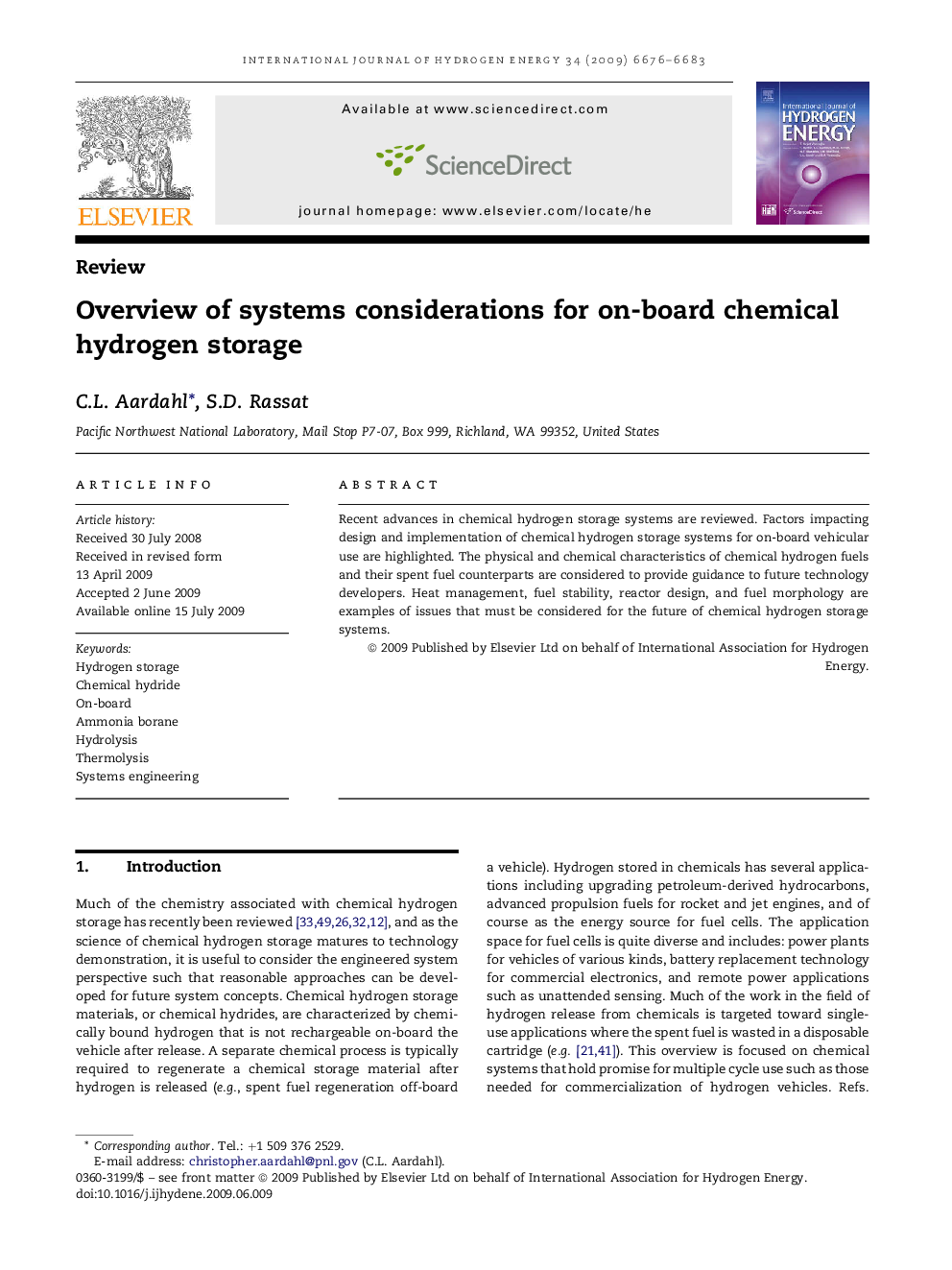 Overview of systems considerations for on-board chemical hydrogen storage